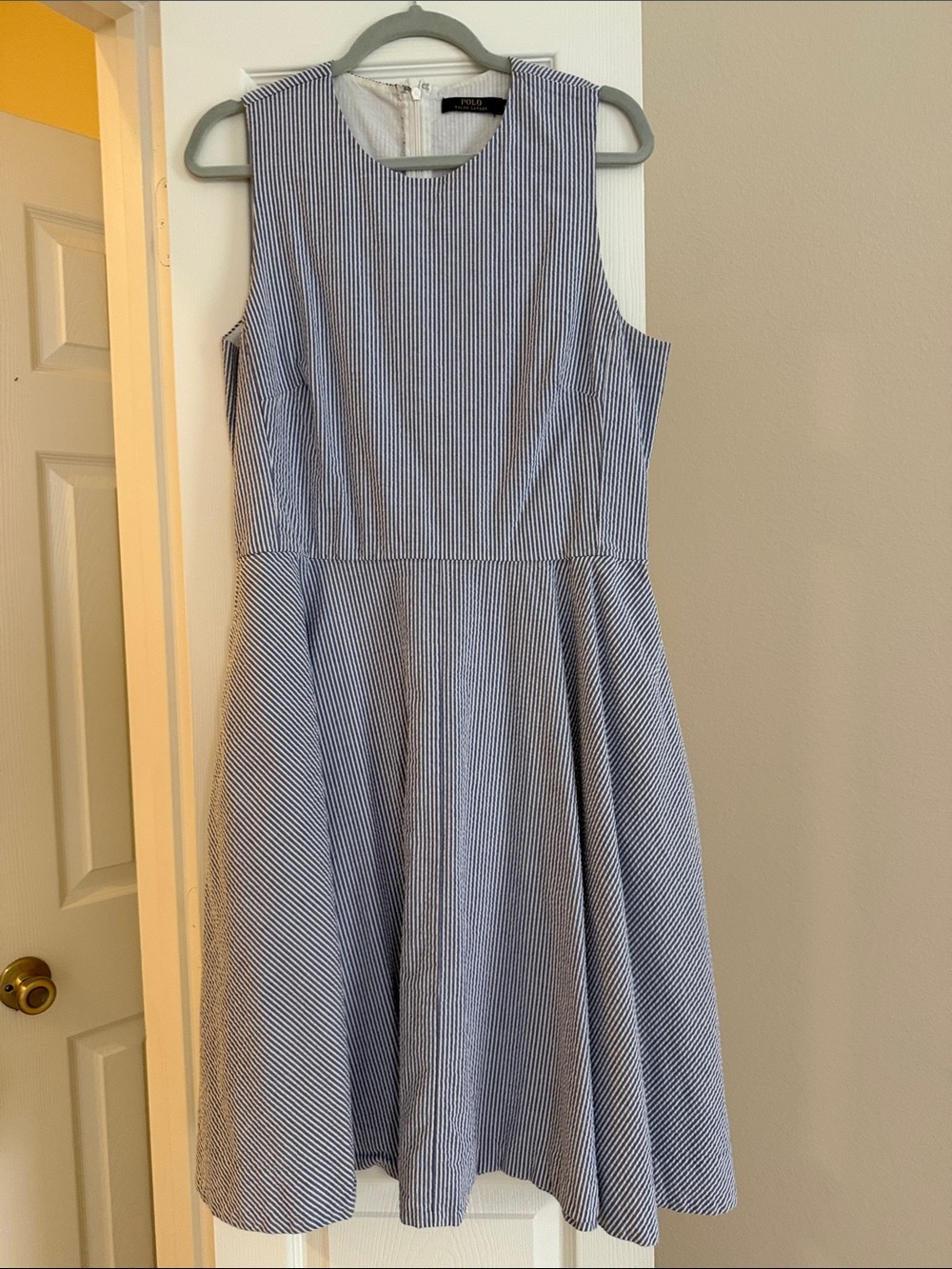 Polo Ralph Lauren Navy and White Sleeveless Striped Fit-and-Flare Dress